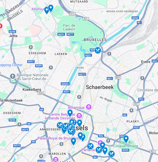 Harta cu atracții turistice Bruxelles