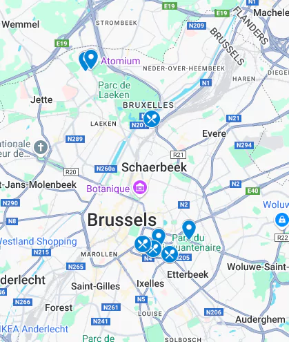 Harta cu atracții turistice pentru zona Parlamentul European