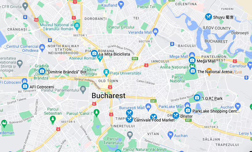 Harta cu atracții turistice pentru zona Parcul IOR