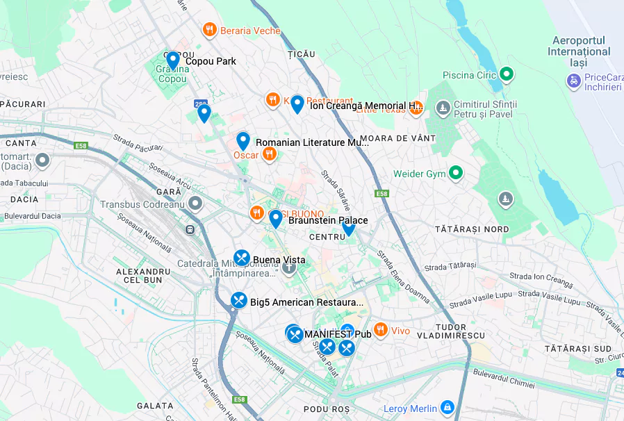 Harta cu atracții turistice pentru zona Copou