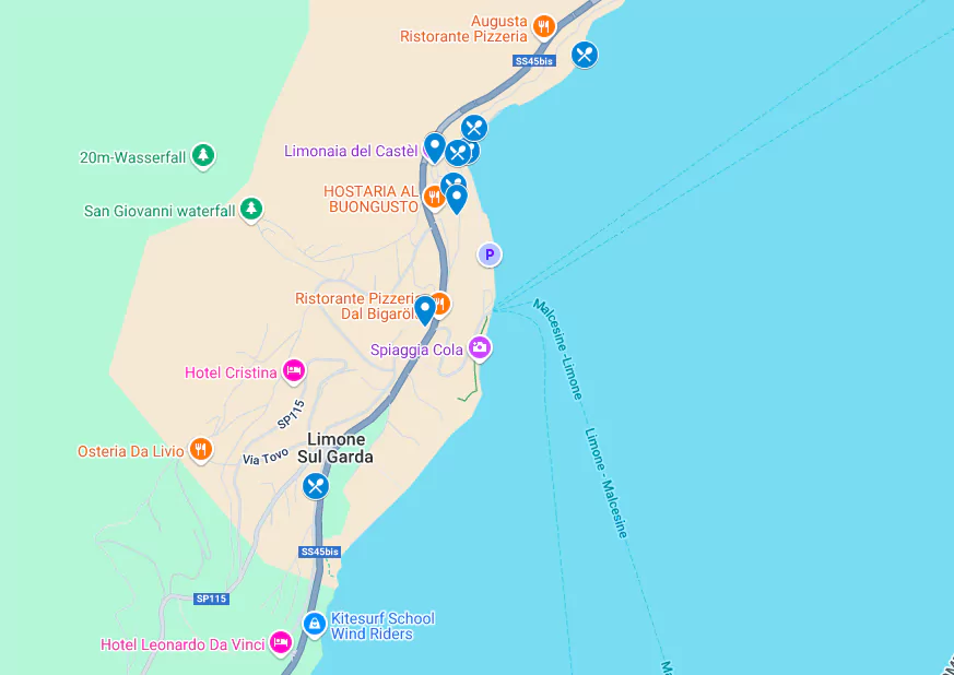 Harta cu atracții turistice pentru zona Limone sul Garda
