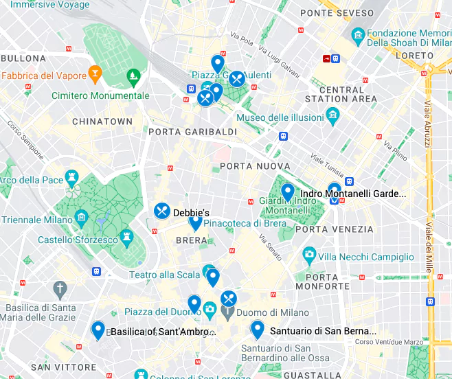 Harta cu atracții turistice pentru zona Porta Nuova