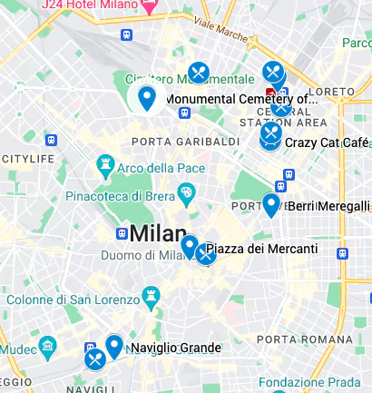 Harta cu atracții turistice pentru zona Milano Centrale