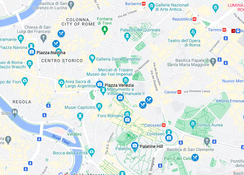Harta cu atracții turistice pentru zona Colosseum_