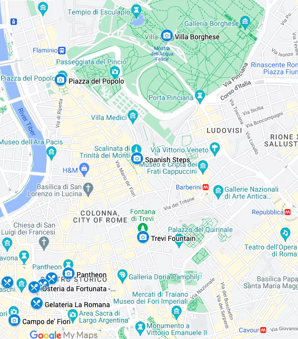 Harta cu atracții turistice pentru zona Louvre