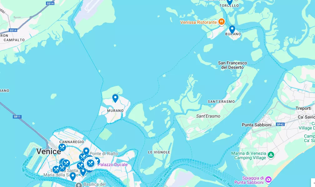 Harta cu atracții turistice Veneția