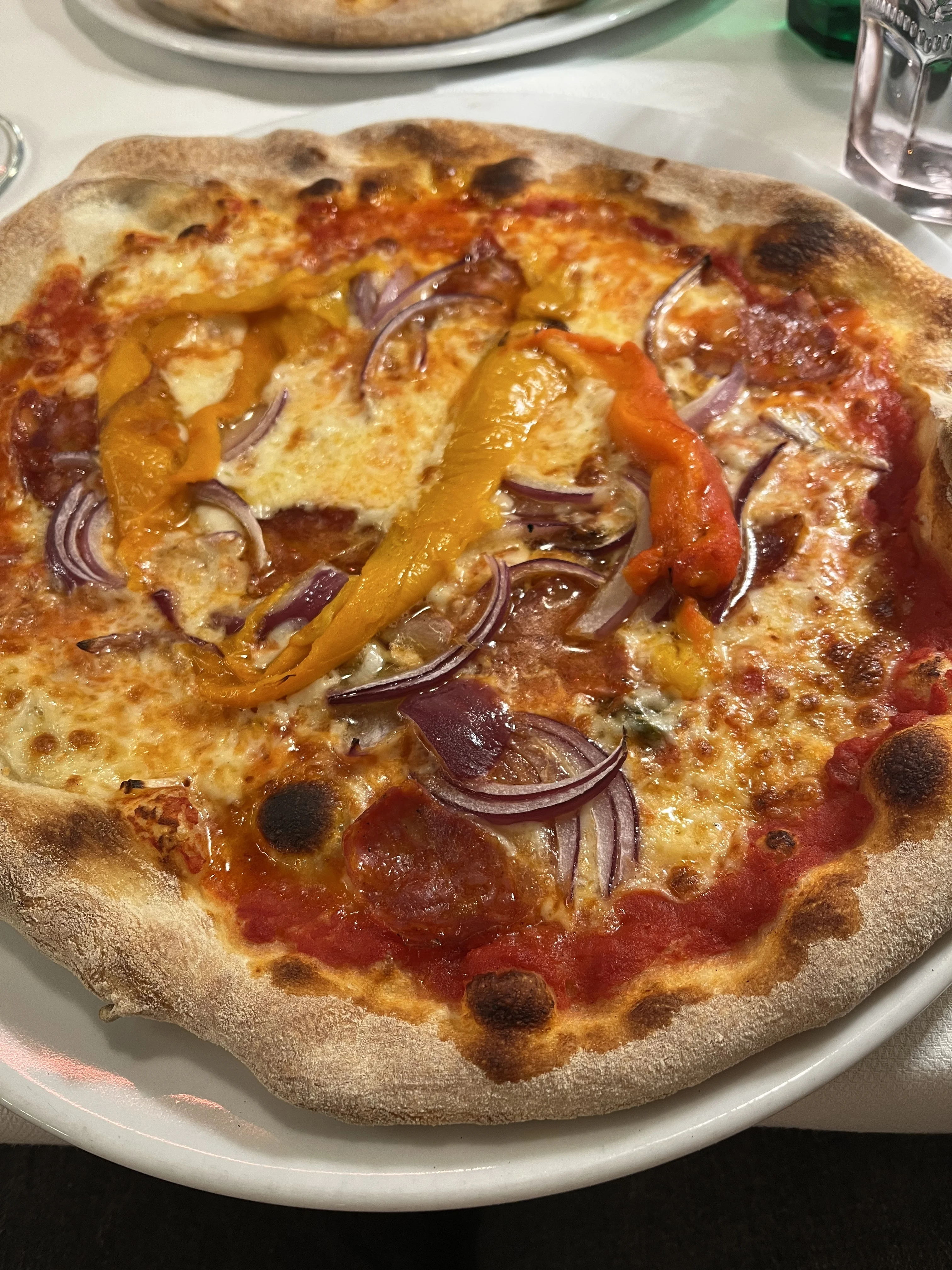 Pizza cu salami picant si ardei copt
