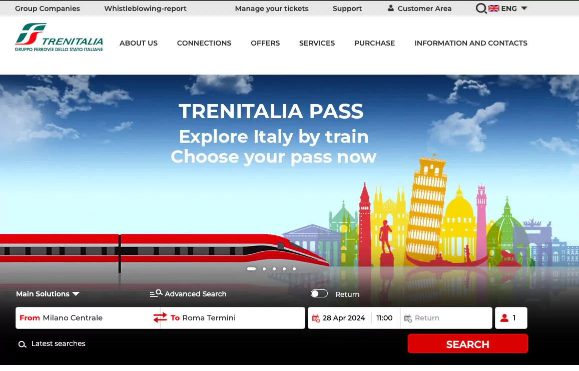 Pasul 1 din achiziționarea unui bilet pe site-ul TrainItalia